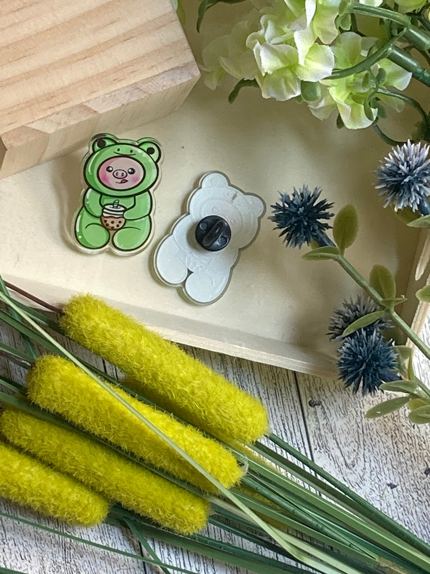 Piggy in frog costume PINS